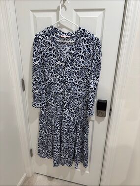 Jude Connally Navy and White Floral Midi Dress